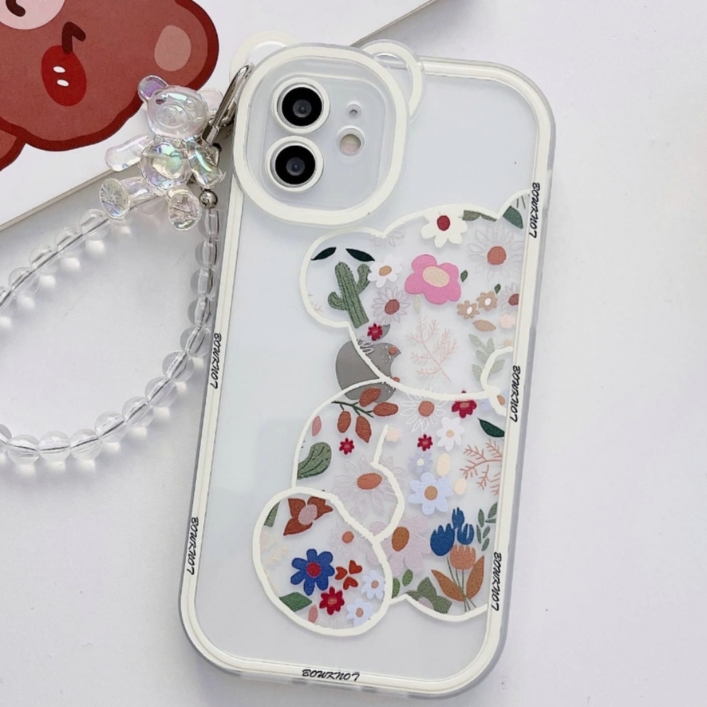 iPhone 11 Phone Case Bear Flower Design Protective Case